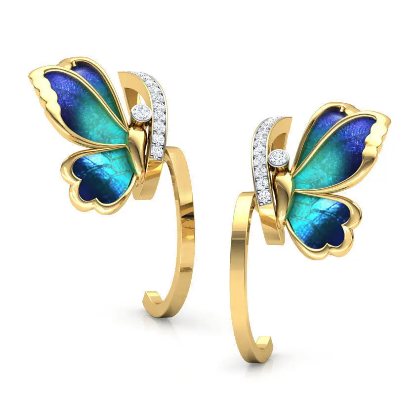 

Ins Fashion 18k Gold Plated S925 Silver Needle Rhinestone Crystal Tendril Butterfly Stud Earring