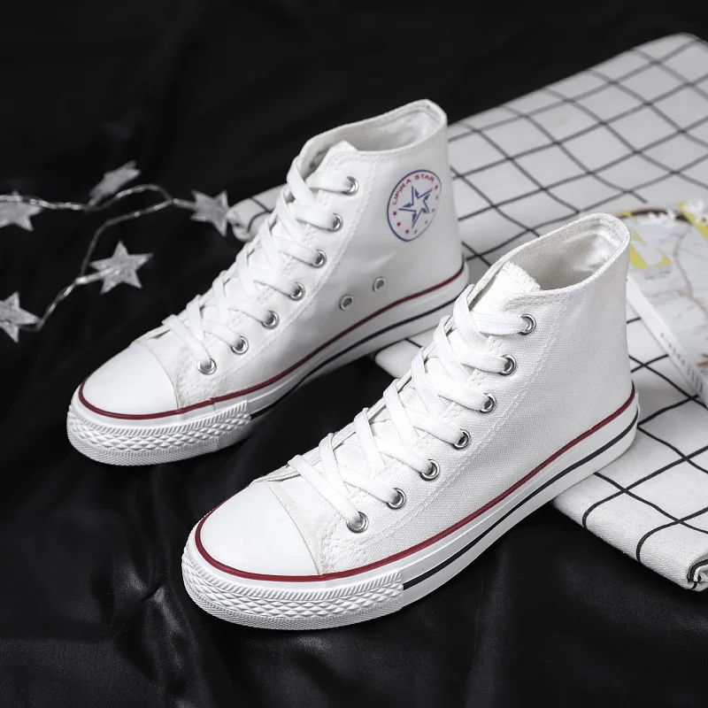 

vulcanized high-top canvas shoes women's trendy casual sports skate shoes student breathable white shoes men's cross-border, Black