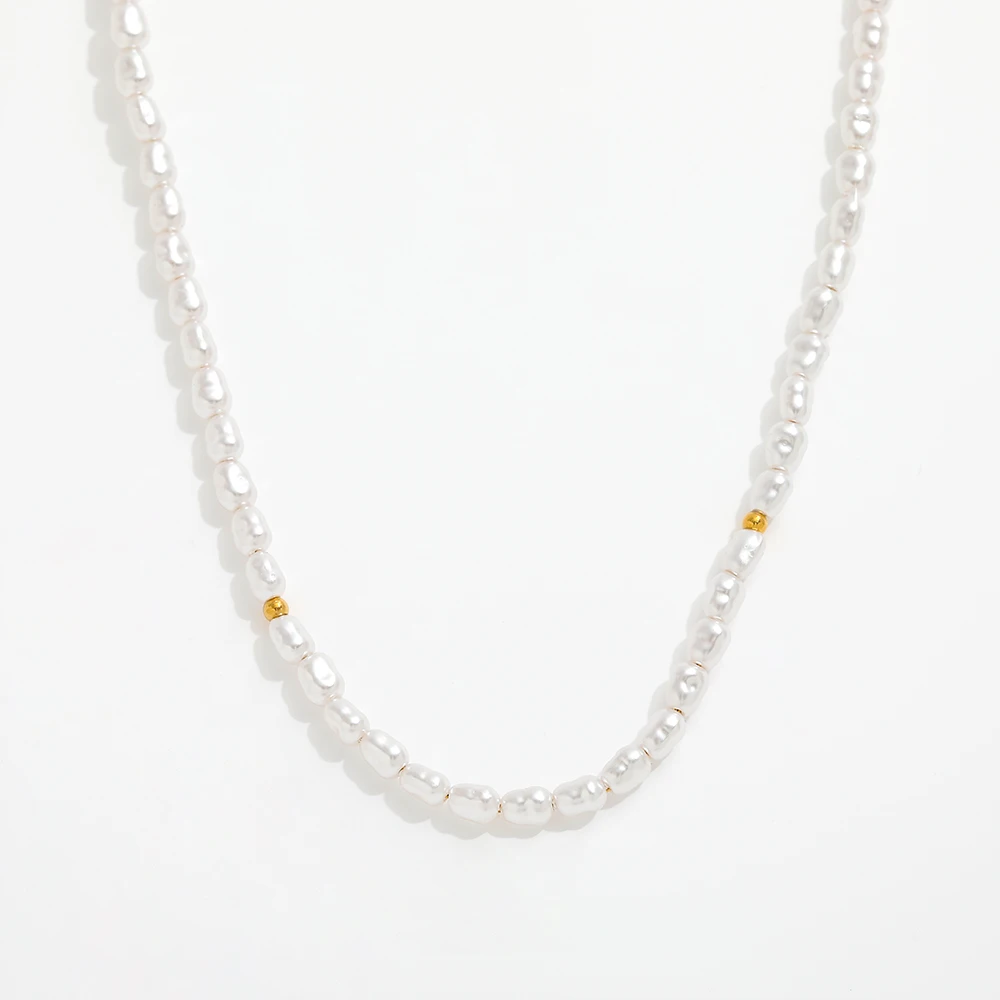 Joolim 18k Gold Plated Stainless Steel Grain Shape Pearl String Bead Necklace Jewelry Wholesale Tarnish Free & Waterproof