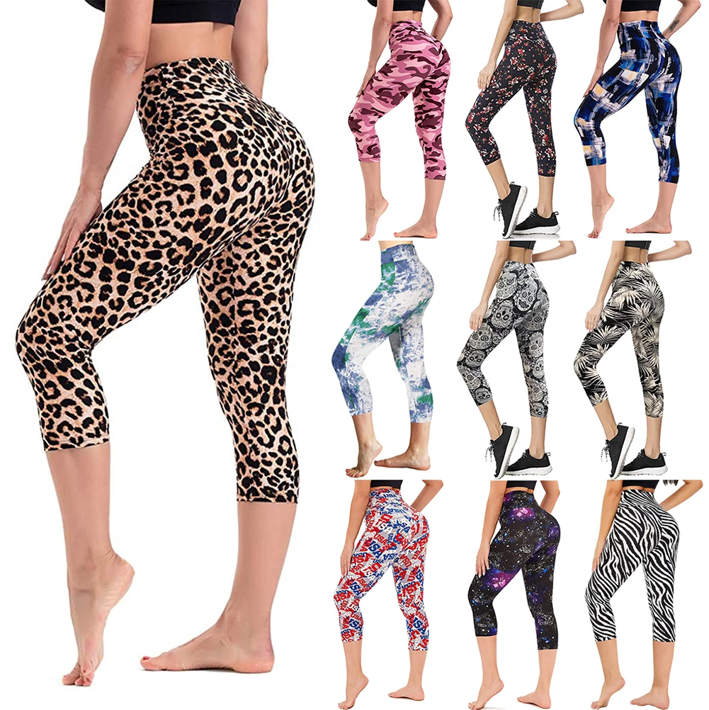 

OEM Casual Mid-Calf High Waist Yoga Pants Fitness Sports Wear Printed Leggings For Women, As pictures