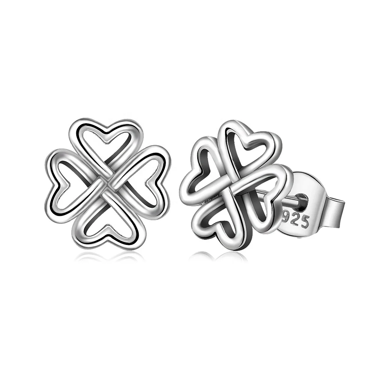 

Merryshine Women Jewelry Mini Four Leaf Clover Design 925 Sterling Silver Stud Earrings, Silver+vintage oxidized