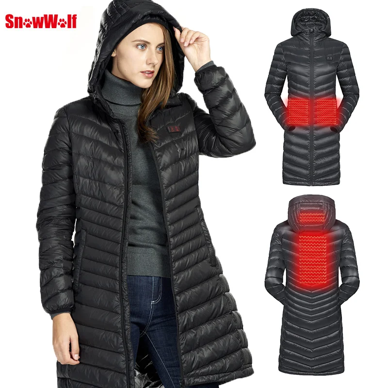 
Women Fashion Warm Heating Electronic Usb Winter Outdoor Camping Long Down Heated Jacket 