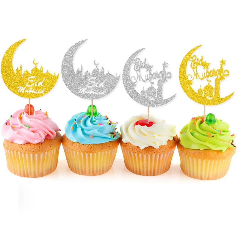 

Moon Eid Mubarak Ramadan Cake Topper 6pcs Party Decoration Supplies Plug-in Cartoon Pattern Cupcake Inserting Flag