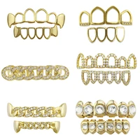 

WTS-Q30038 Hip Hop Gold Grillz Body Jewelry Vampire Hollow Grill Teeth Top & Bottom Grills Dental Mouth Punk Teeth