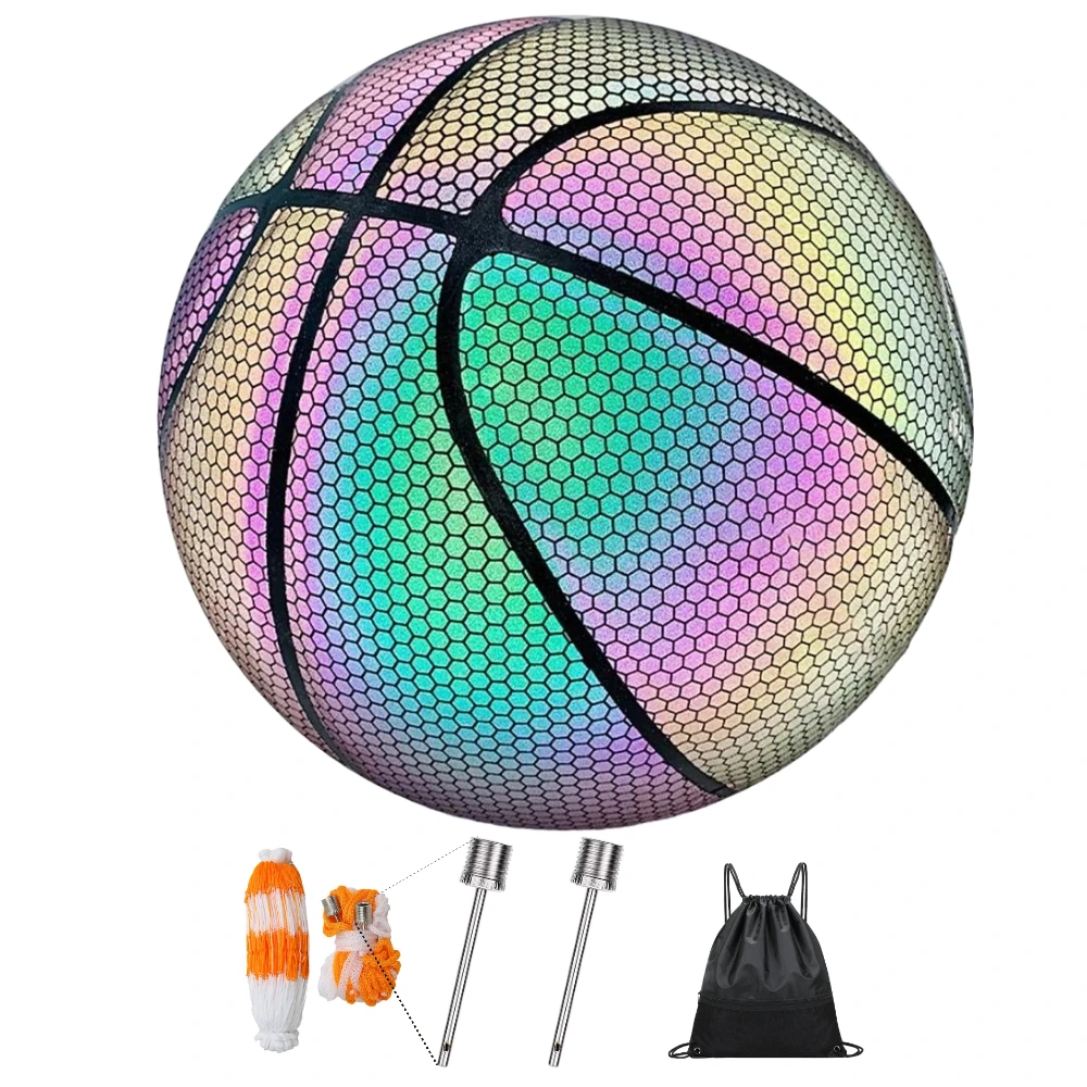 

RTS basketball latest factory direct sales Reflective Luminous basketball OEM LOGO Light up basketball holographic balls, Customize color