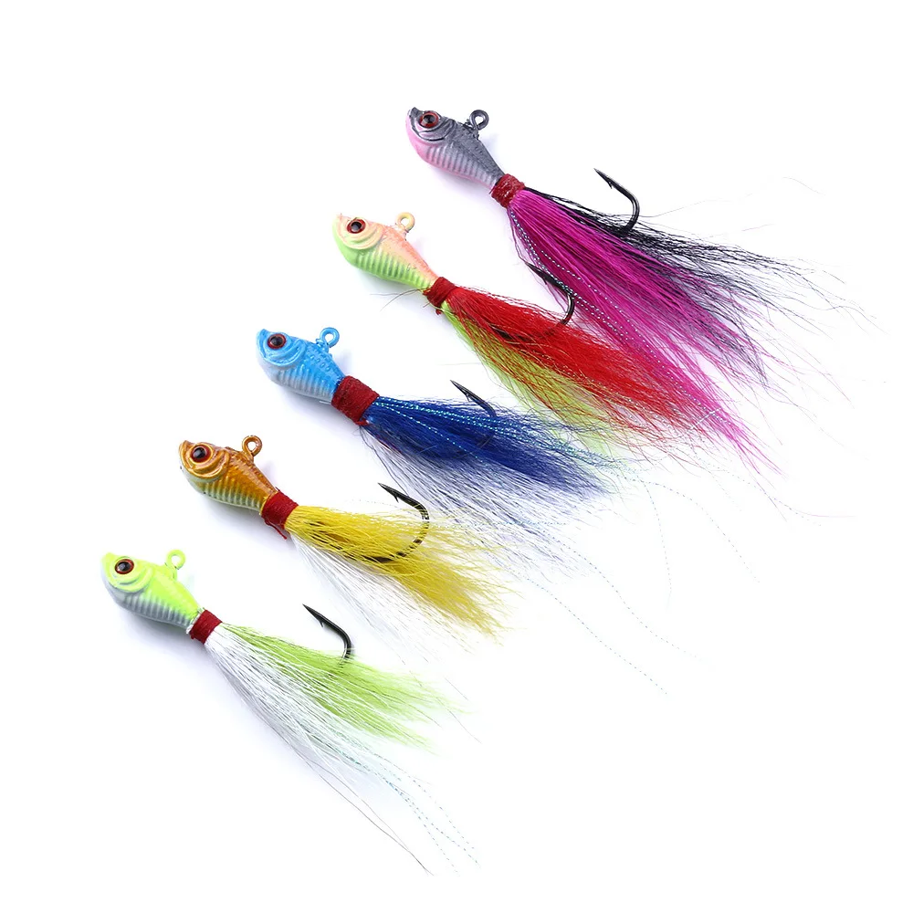 

NewBility 70mm 25g Skirt Rubber Fishing Swim Bass Saltwater Artificial Bait Buck Tail Jig Fishing Lures Jigs Head