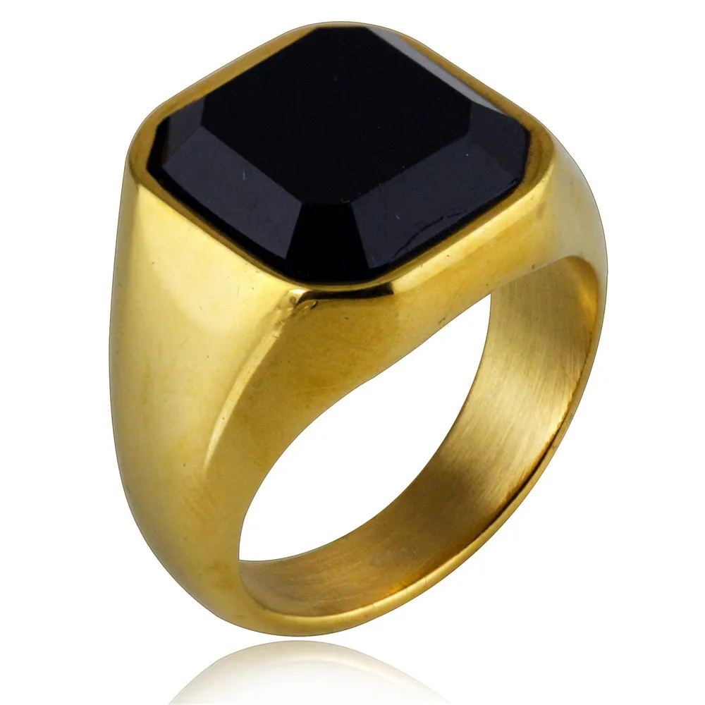 style night club fashion trendy men women black gem stainless steel ring jewelry