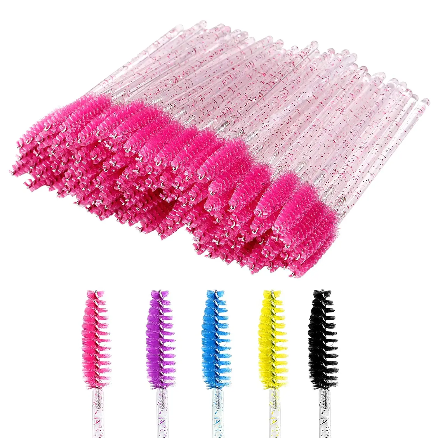 

Diamond Makeup Set Mini Lash Glitter Crystal Handle Eyelash Mascara Brush, Red,pink,purple,blue,yellow