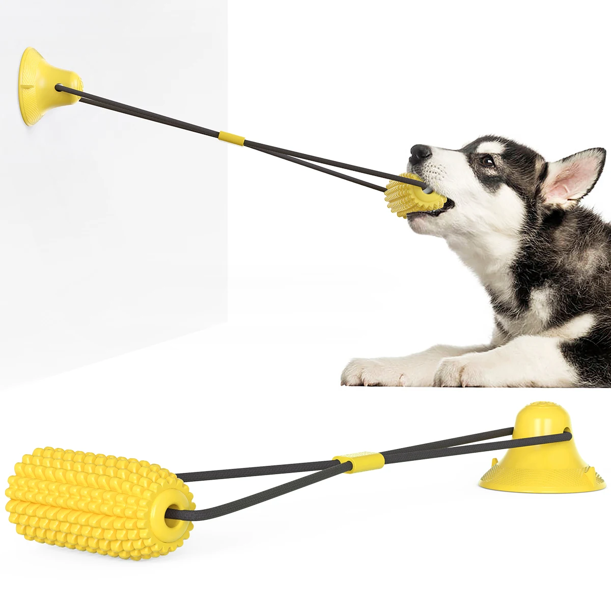 

2020 New Interactive Dog Tug Toy Corn Shaped Dog Chew Toy with Suction Cup, Yellow