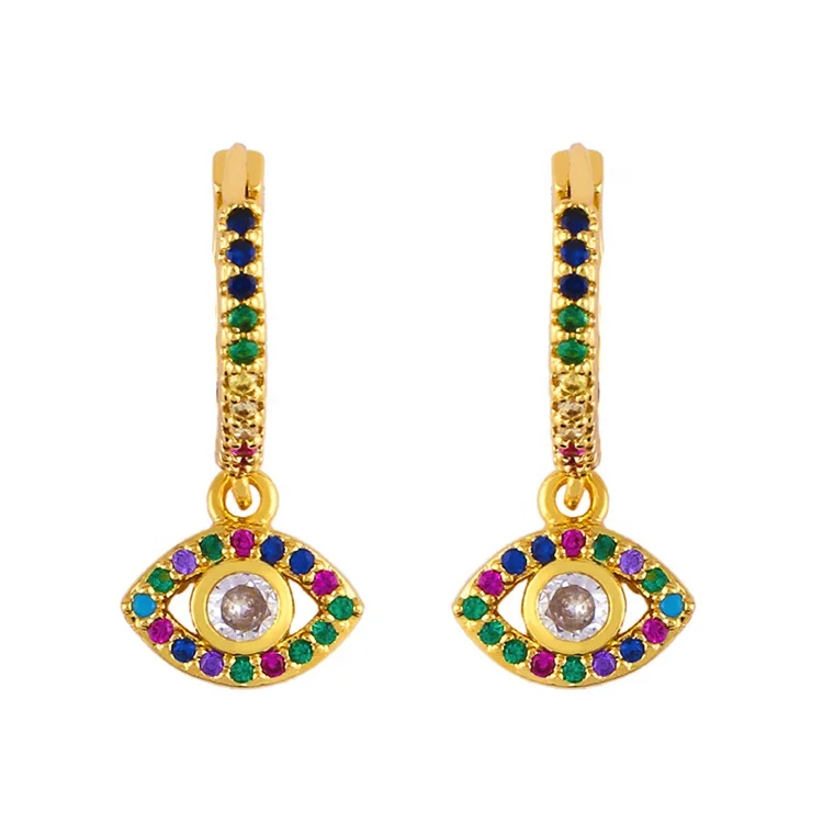 

Gold Rainbow Zirconia Earrings with Eye Huggie Jewelry