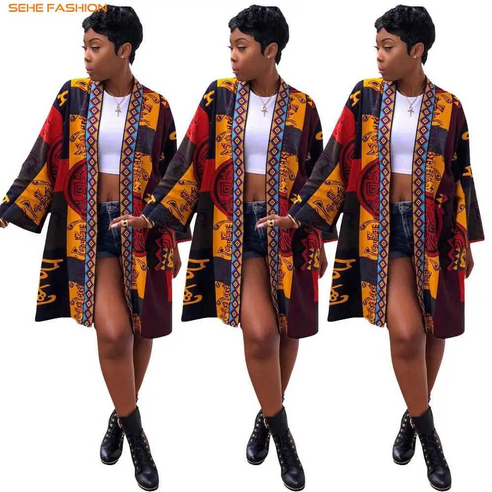 

91230-SW60 sehe fashion women african print long sleeve coats, 1 color