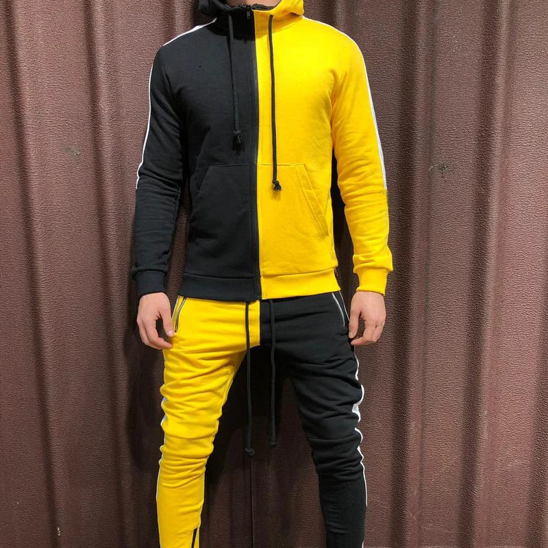 

2020 Hot Selling Stitching Color Fitness Wear 2 Piece Track Suits Men Sport Tracksuit Jogging Set For Men
