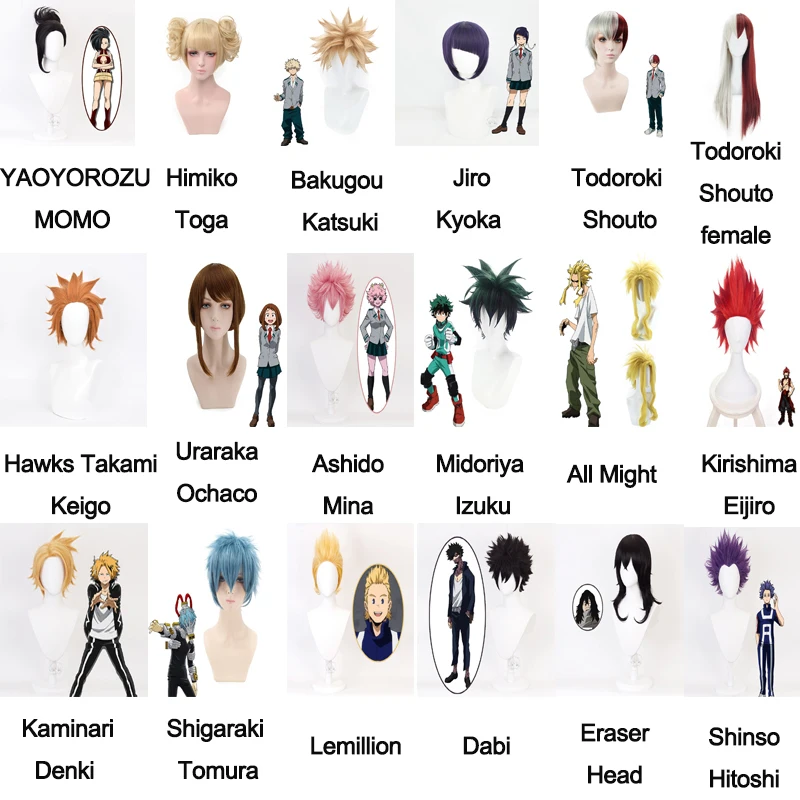 

My Hero Academia cosplay wigs full roles Himiko Toga Bakugou Katsuki Todoroki Shouto Izuku synthetic wigs for party supplies, Pic showed
