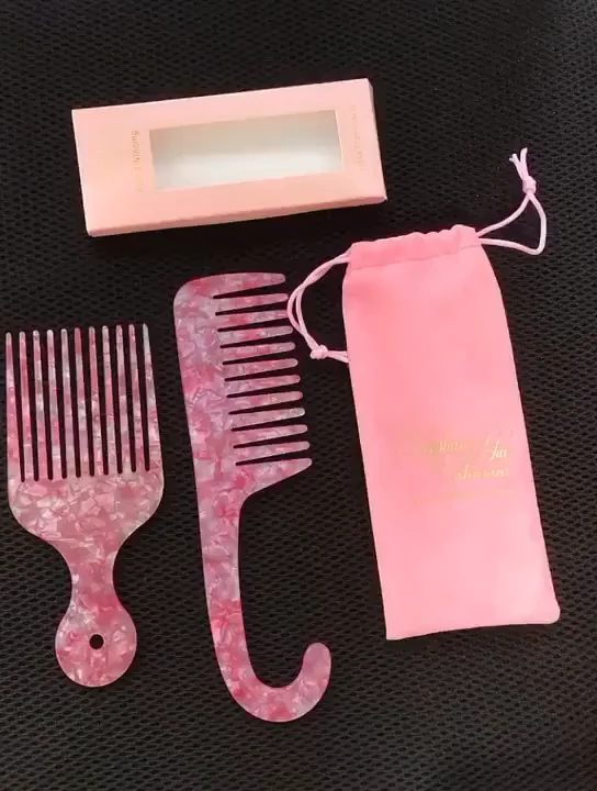 Large Wide Tooth Combs Curved Hook Brushes Detangling Big Teeth Hairdressing Cellulose Acetate
