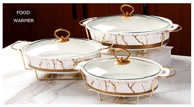 Factory Direct Sell Gold Oval Shape Casserole Marble Ceramic Buffet ...