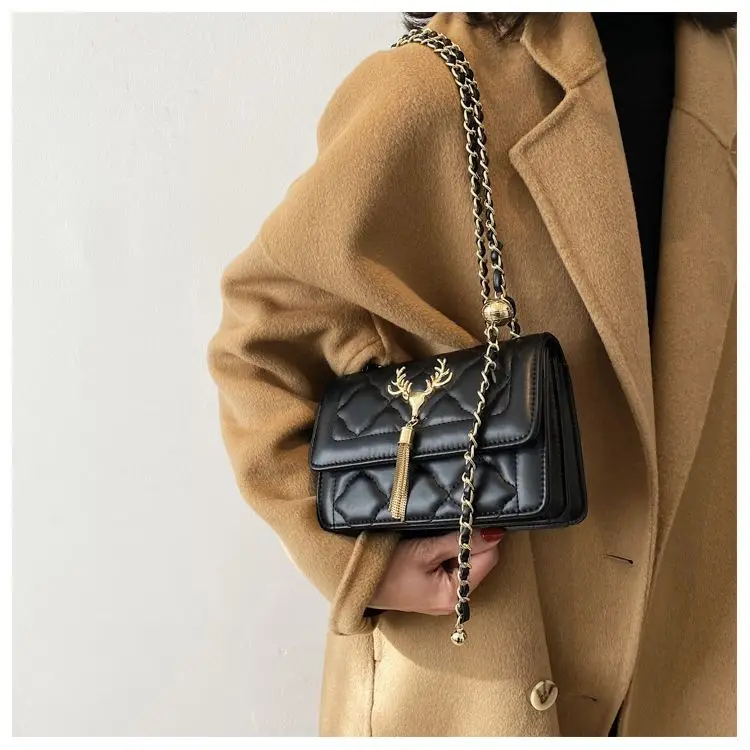 

Autumn and winter small square bag 2021 woman bags luxury handbags chain messenger bag wild fashion one-shoulder tassel purse