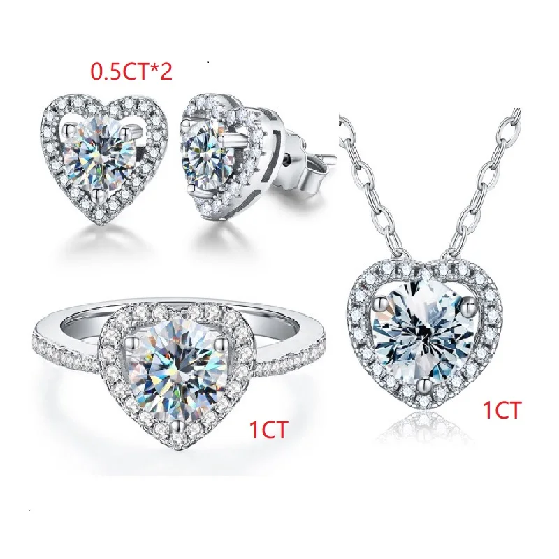 

GRA VVS diamond 925 sterling silver gold 0.5 1 ct Luxury ring necklace earrings women wedding engagement moissanite jewelry set