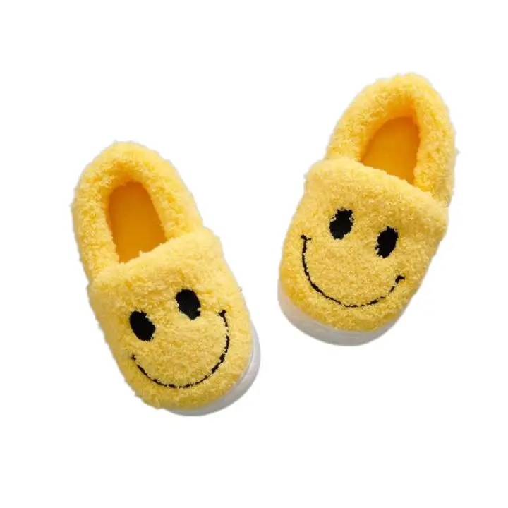 

2021 Winter New Smiley Face Plush Soft Soled Children's Slippers For Boys And Girls With Home Cotton Shoes, Pink,brown,yellow,orange,blue