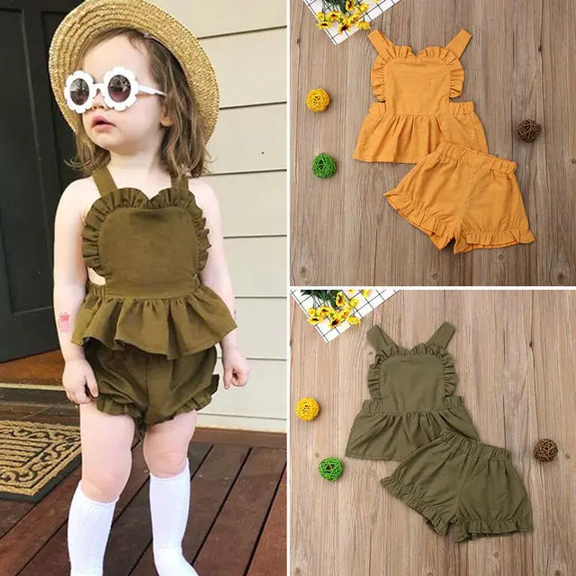 

Baby And Toddler Clothes Sets Two-piece Solid Color Strap Backless