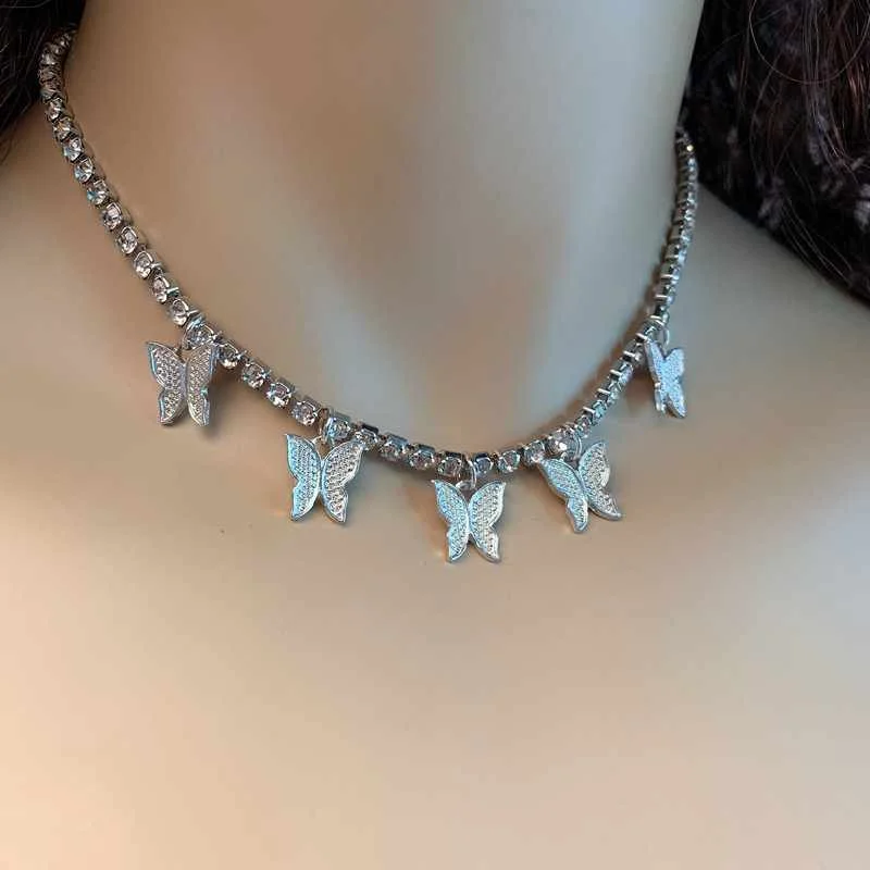 

2020 Fashion Clavicle Chain Diamond Butterfly Tennis Choker Necklace for Women Hot Selling Jewelry