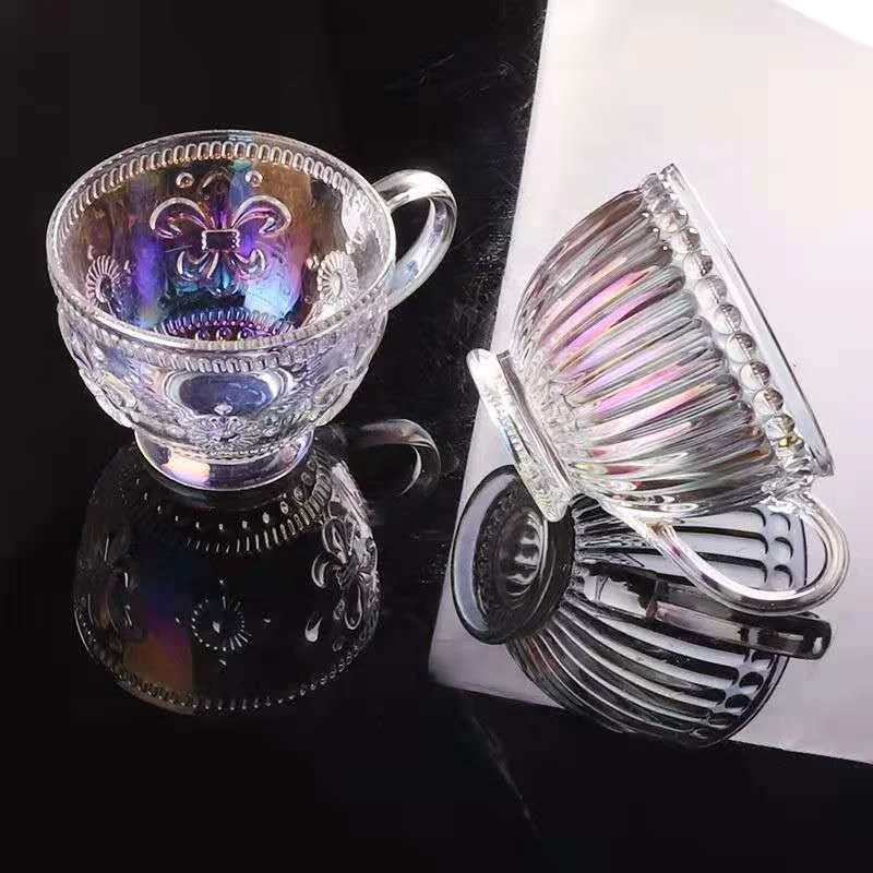 

Custom Gold Rim Glass Breakfast Cup Drinking Glasses Tea Hot Milk Cup With Handle