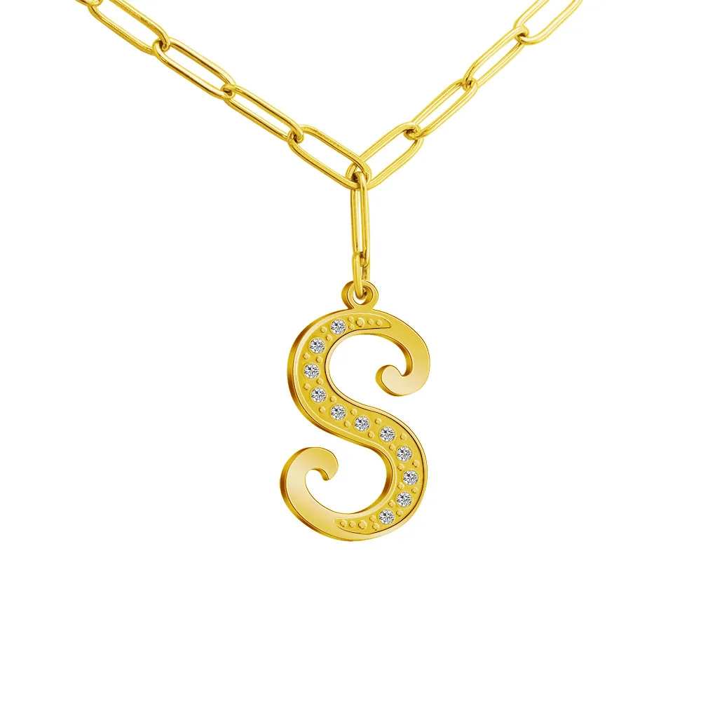 

RFJEWEL 2021 New arrival 18K gold plating Stainless steel material custom initial letter S necklace for women jewelry gifts