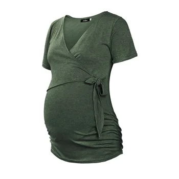 

Best seller Maternity V-neck shirt with Side Tie Bow Casual Maternity Clothes Women Pregnancy Dresses Maternity, Picture