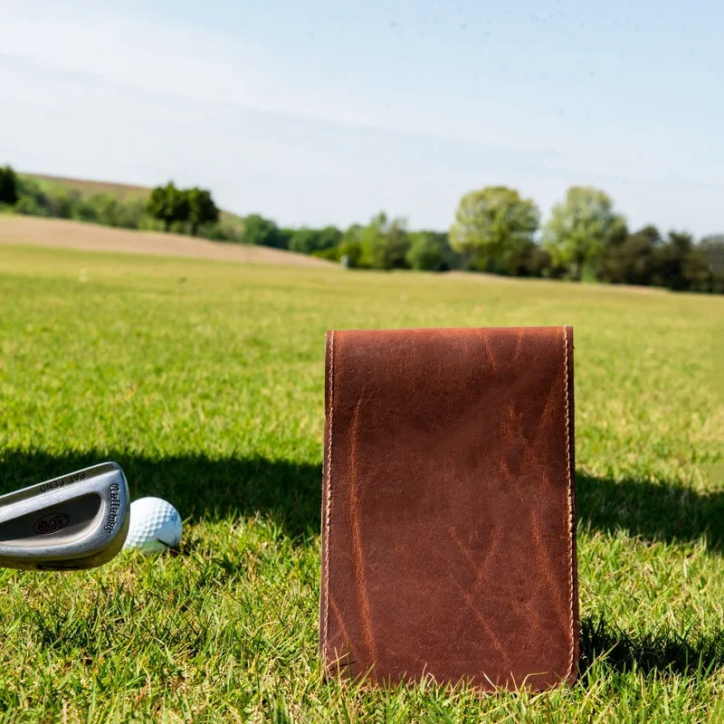 

Outdoor Leather Golf Scorecard Holders Portable Score Card Holders Yardage Book Cover, Brown