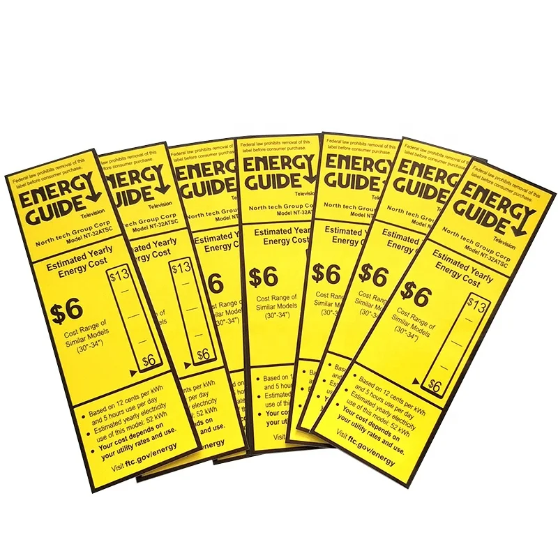 Custom Self Adhesive Energy Saving Efficiency Label Energy Rating Sticker For Household