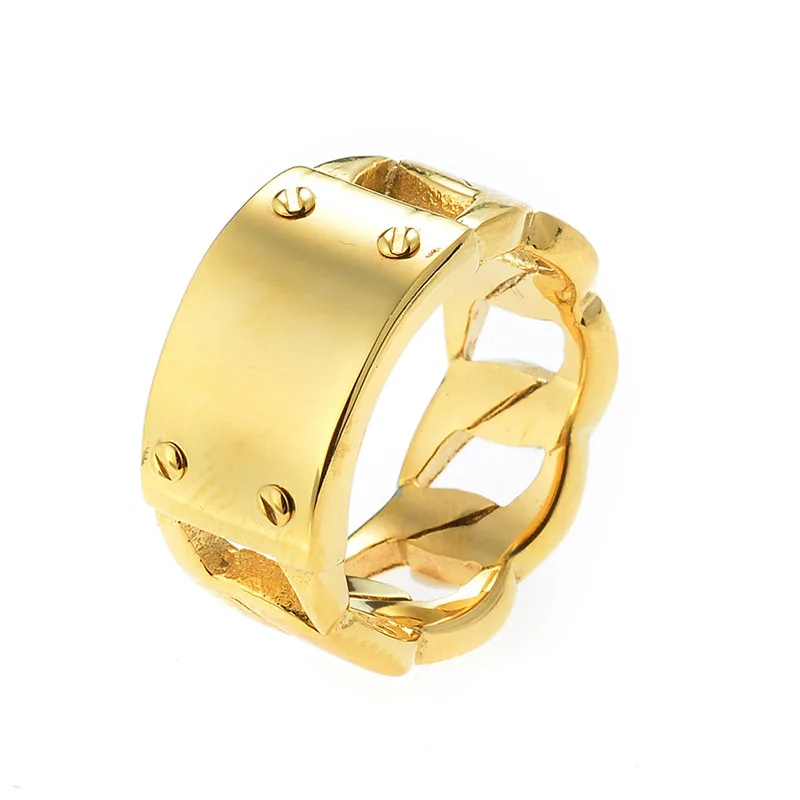 

Wholesale Custom Men Cuban Link Chain Band Rings 18 K Gold Plated Rose Gold Tone Hip Hop Jewelry Rings for Women In Stock, Gold/rose gold