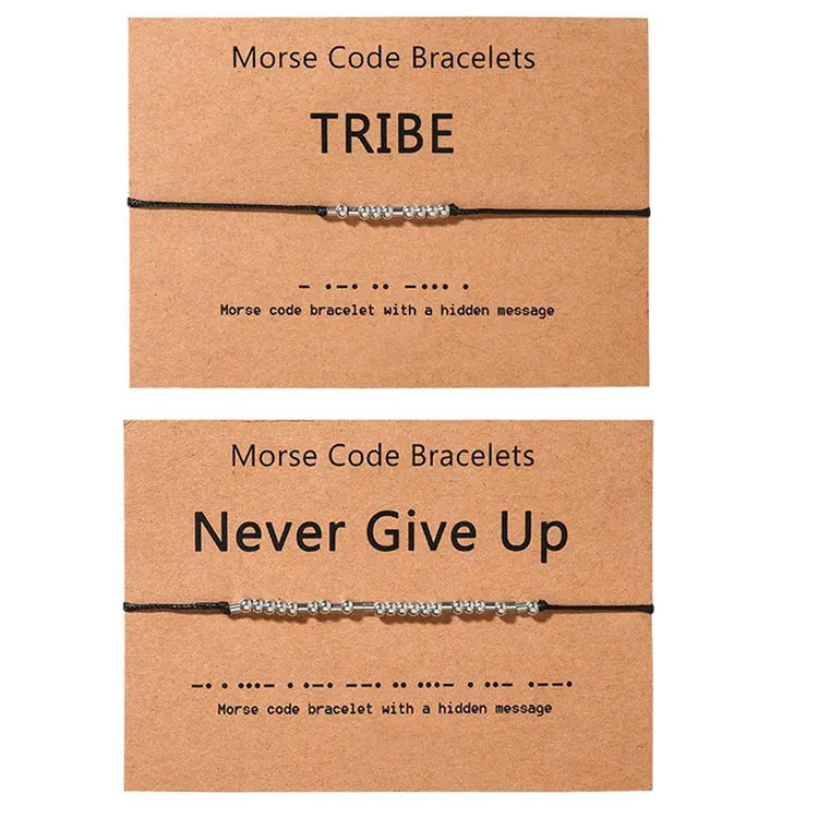

SC Hot Selling Morse Code Bracelet Handmade Braided String Bracelets Personalized Stainless Steel Morse Code Bracelets Women Men, Silver