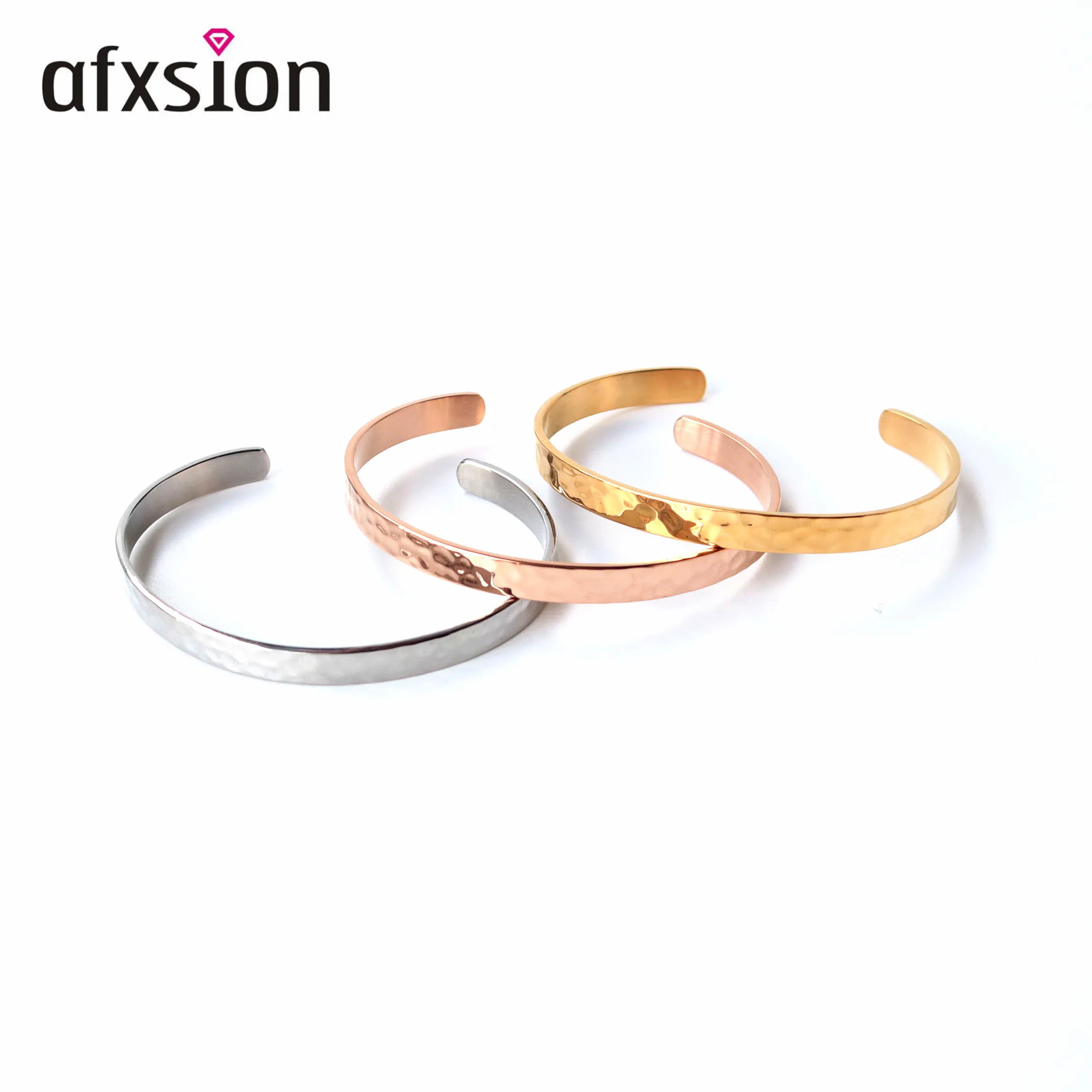 

AFXSION jewelry new Amazon hot sale custom mantra 6MM stainless steel hammered cuff bracelet, Gold/silver/black