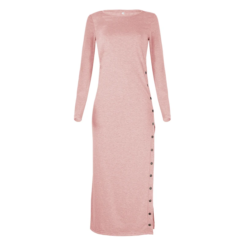 

Summer Fashion Women Casual solid Tight Button Slit Long Skirt Dresses