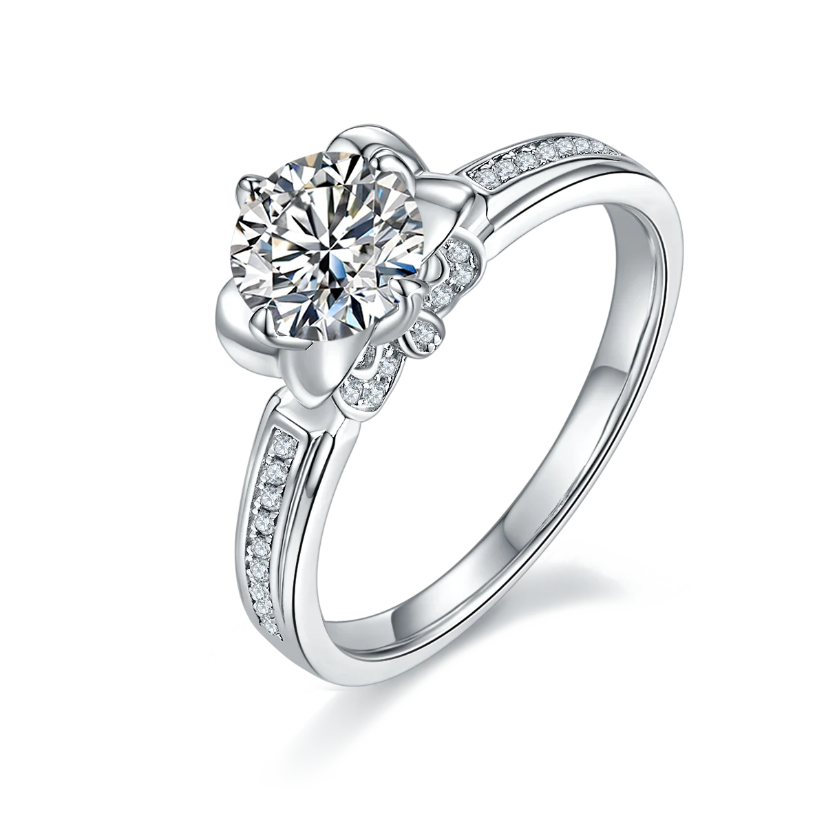 

Wholesale Women Flower Shape 1.0ct Moissanite Wedding 925 Sterling Silver Diamond Ring