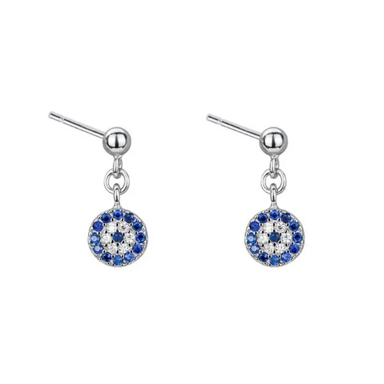 

2020 925 Sterling Silver Blue Cubic Zirconia Evil Eyes Stud Earring New Turkey Lucky Eyes Dangle Earring For Wedding