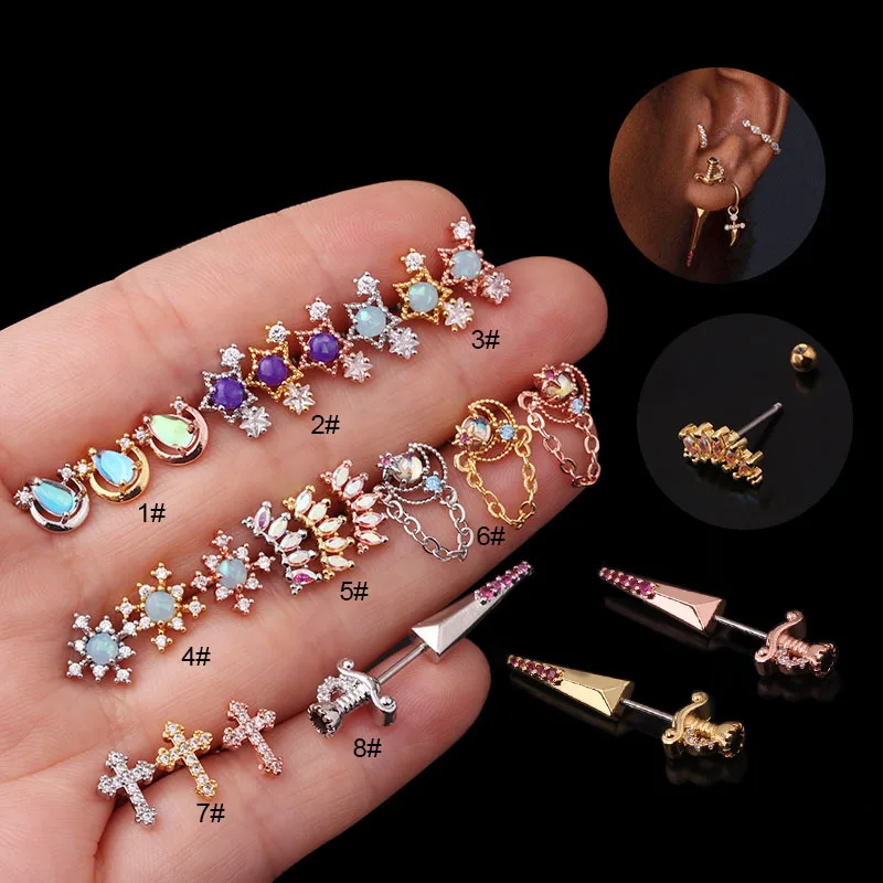 

A20112701 Stainless Steel earrings Crystal Ear Stud Screw Piercing Jewelry Piercing Earrings For Women
