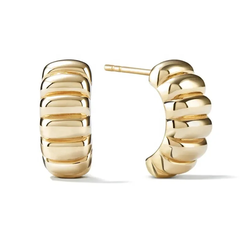

925 Sterling Silver 18k Gold Chunky Dome Stud Half Hoop Earring