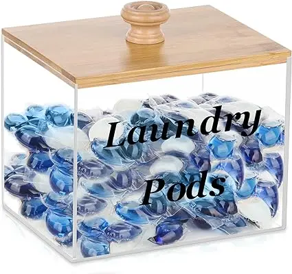 

Acrylic Laundry Pods Container with Bamboo Lid Clear Laundry Pod Holder for Laundry Room Decorative Storage Containers