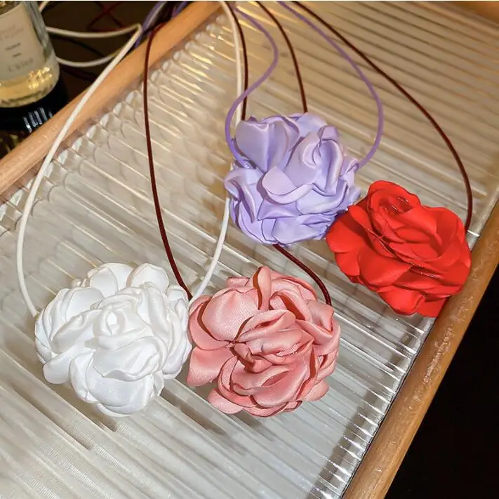 

New Korean new mesh chiffon rose flower Necklace for Women Girls Dinner Party Lace Choker Collar Neck Band 2023 Fashion Jewelry