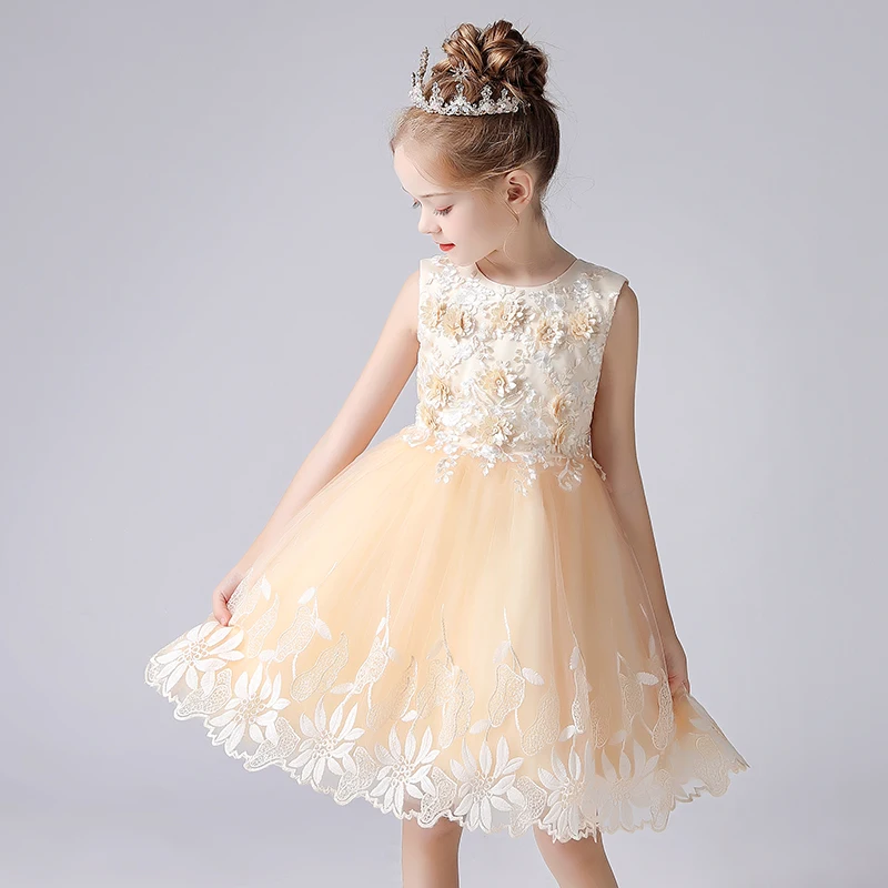 

2021 New Flower Girl Dress Bow Toddler Girls Clothes Baby Mesh Princess Party Birthday Dress Evening Dresses For Girls