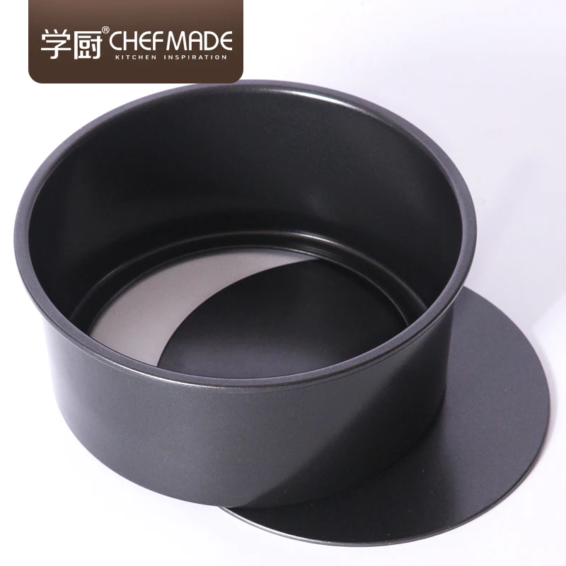 

CHEFMADE 8 inch 8" Non-stick Round Carbon Steel Cake Tray Mold Cake Pan With Loose Removable Bottom, Silver black