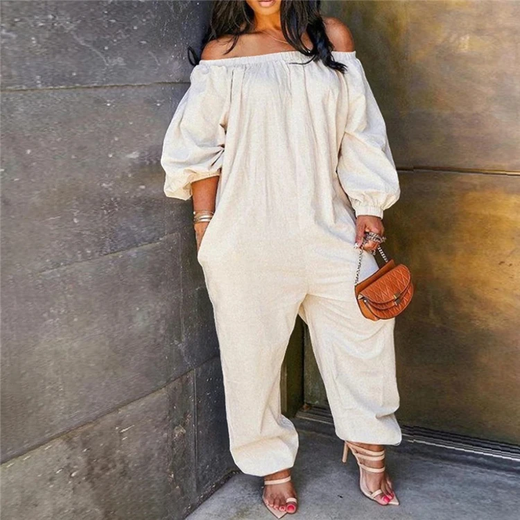 

C3971- hot sale summer long sleeve off shoulder jumpsuit loose one piece jumpsuits women 2021, Picture shown