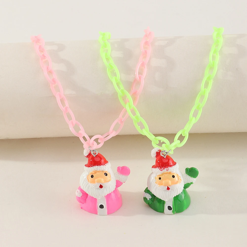 

2pcs/set Wholesale Fashion Father Christmas Resin Necklace Pendant Custom Charm Necklace For Girls, White