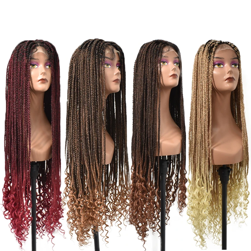 

Newest Braided Synthetic Hair Wigs African Braided 4*4 Lace Closure Box Braid Wig