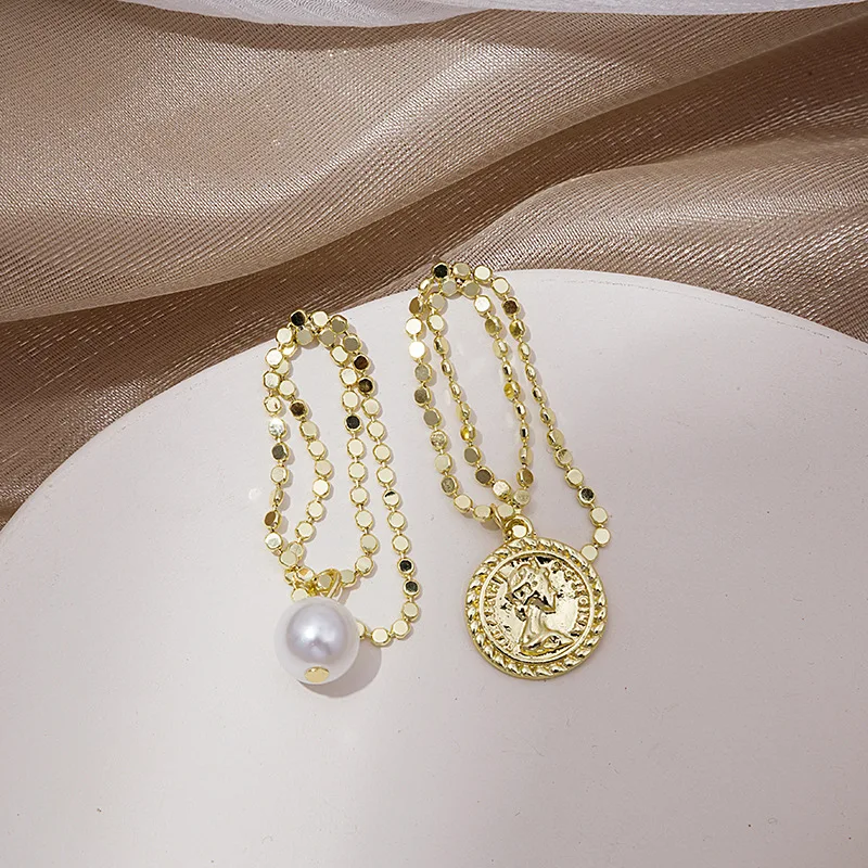 

fashion trendy pearl beauty head gold plated dangle earrings
