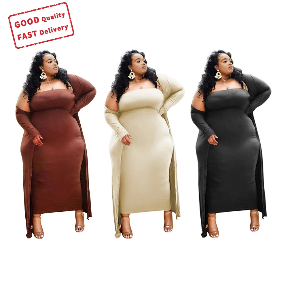 

GQ1212 2021 new arrivals Solid Color 2 piece outfit two piece sets plus size dress womens clothing Casual Dresses, Brown black apricot