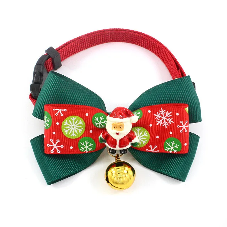 

Christmas dog collar brass bell cat neck ornaments manufacturers direct Halloween ribbon bow pet supplies, Black/green/red