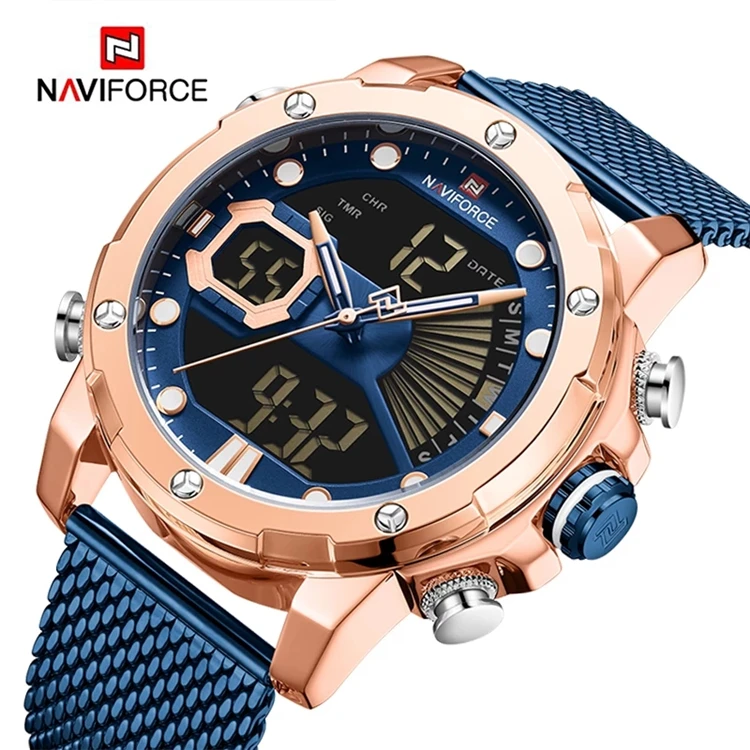 

New Fashion NAVIFORCE Men Watch Quartz Digital Male Clock Stainless Steel Top Brand Luxury Blue Rose Gold Man Wristwatch