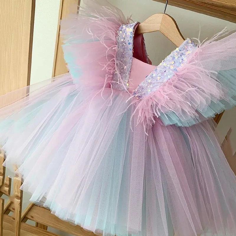 

Little Girl Princess Dress Summer Baby Girls Princess New Vestidos Lovely Rainbow Prom Birthday Party Childrens Dresses