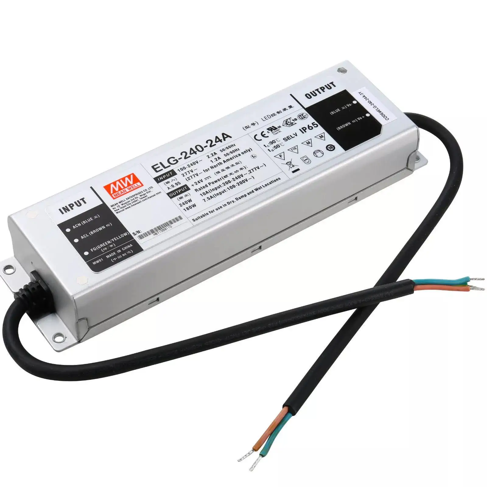 
Meanwell Driver ELG-240 24V 36V 48V 5A 240w LED Transformer 0-10V Dimming LED Grow Light Driver 